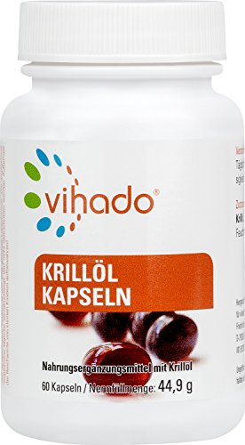 Vihado Omega 3 Krillöl Kapseln hochdosiert, Natürliches Krillöl aus arktischem Wildfang, Omega 3 Fettsäuren EPA DHA + Astaxanthin, 60 Kapseln
