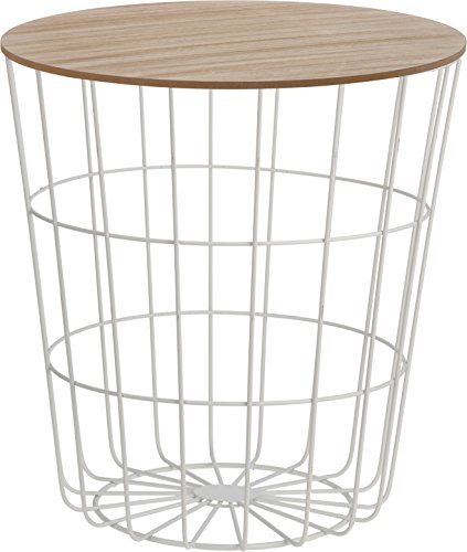 Beistelltisch Tisch mit Stauraum Ø 39 cm H=41 cm Metall/Holz Nachttisch weiß