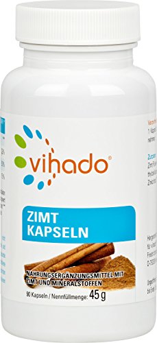 Vihado Zimt Kapseln hochdosiert, Mit Chrom + Zink + Magnesium, Ohne Magnesiumstearat, 3 Monate Sparpaket, Made in Germany, 90 Kapseln