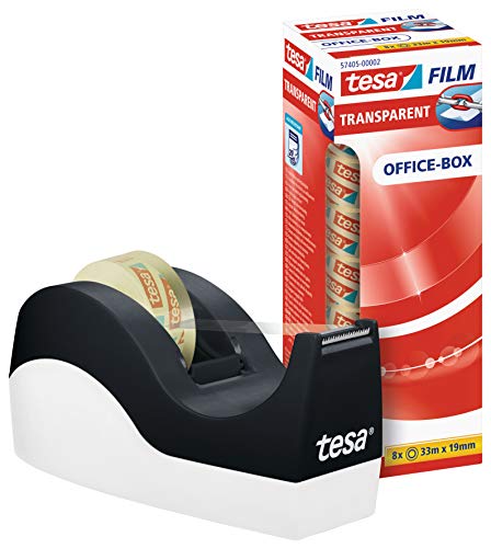 tesa Easy Cut Orca Tischabroller (rutschfest, einfache Handhabung, sauberer Schnitt mit 8 Rollen tesafilm transparent 33m:19mm)