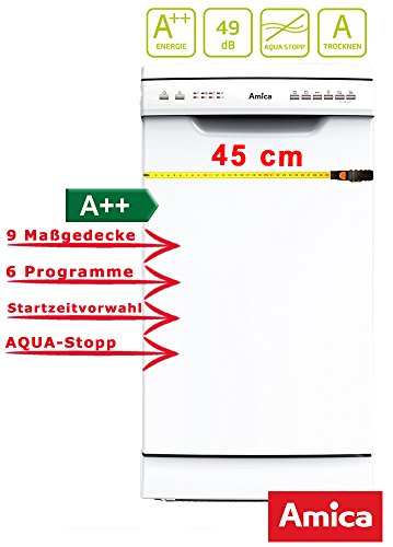 Amica GSP 14544 W A++ Stand-Geschirrspüler 45cm Weiß Startzeitvorwahl 6 Spühlprogramme Geschirrspüler