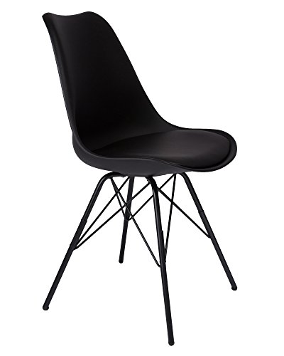 SAM Schalenstuhl Lerche, schwarz, integriertes Kunstleder-Sitzkissen, Schwarze Metallfüße, Esszimmerstuhl im skandinavischen Stil
