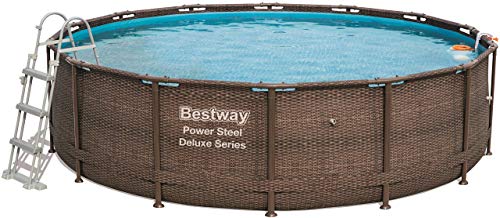 Bestway Power Steel Deluxe, Frame Pool rund mit stabilem Stahlrahmen im praktischen Komplett-Set, 427x107 cm