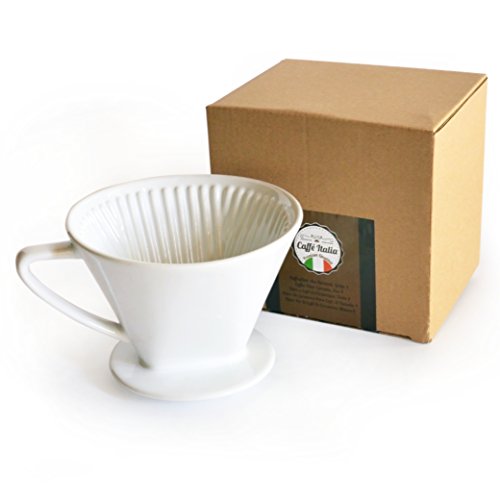 Permanent-Kaffee-Filter Caffé Italia - exzellenter aromareicher Kaffeegeschmack - Handfilter Kaffeefilter-Aufsatz Keramik - Größe 4 für 2-4 Tassen - weiß - Premium-Qualität