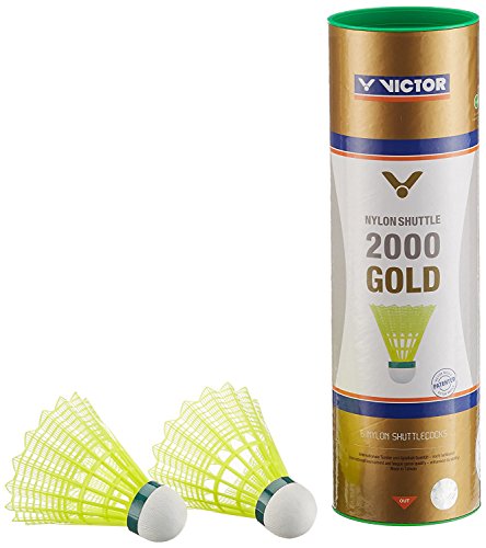 VICTOR Badminton Federball Nylon 2000, erhätlich in den Geschwindigkeiten schnell, medium und langsam, mit gelbem und weißem Korb