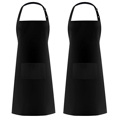 InnoGear 2 Pack verstellbare wasserdicht Schürze mit 2 Taschen kochschürze für Frauen Männer Chef, Schwarz