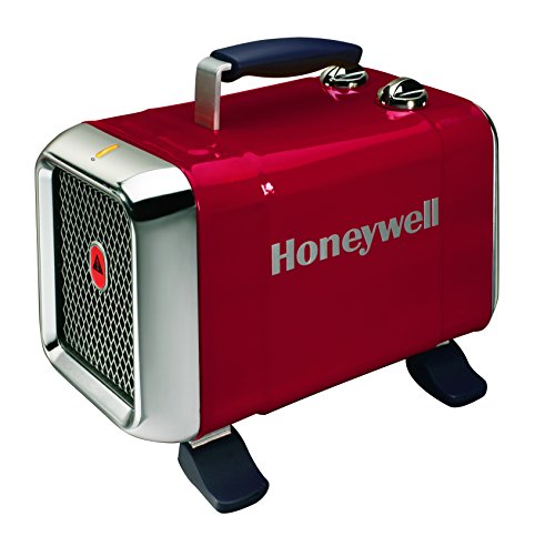 Honeywell HZ-510E Keramik-Heizlüfter in rot/Chrom, 1100/1800 Watt breiter Standfuß