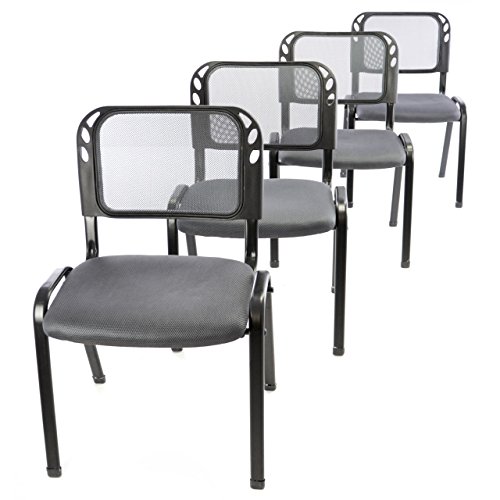 4er Set Bürostuhl Konferenzstuhl Besucherstuhl grau gepolsterte Sitzfläche stapelbar 52,5 x 45 x 80 cm Stapelstuhl Metallrahmen schwarz