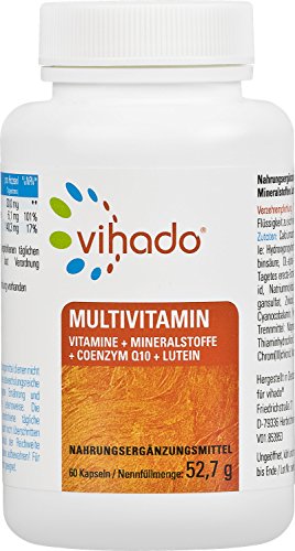 Vihado Multivitamin Tabletten hochdosiert - 26 Vitamine + Mineralstoffe + Q10 + Tagetes Erecta, 60 Kapseln, 1er Pack (1 x 52,7 g)