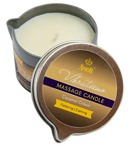 Amor Vibratissimo Massagekerze'Caramel Cream', 100ml, schmeichelndes und beruhigendes Karamellaroma in attraktiver Dose mit Ausgießer