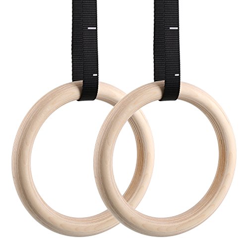 FEMOR FS016 Gym ringen gymnastikringe turnringe hout gymnastic rings crossfit Fitness Training professionele instelbare birch berken met verstelbare buckles Straps, 32mm