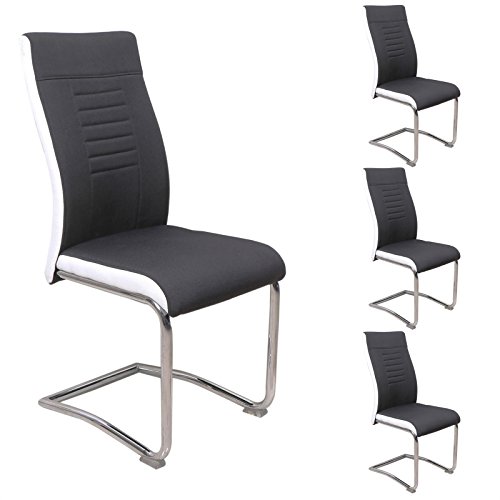 CARO-Möbel 4er Set Esszimmerstuhl ALBA Küchenstuhl Schwingstuhl, Stoffbezug in schwarz und weiß, Metallgestell in Chrom