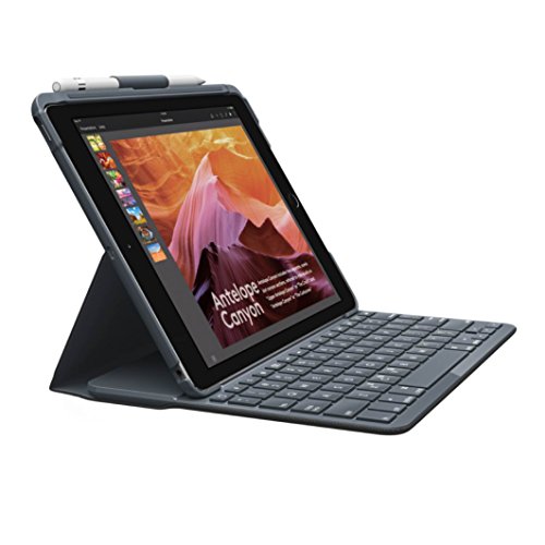 Logitech Slim Folio iPad Tasche (mit Drahtloser Tastatur und Bluetooth, Kompatibel mit iPad 5 und iPad 6 Generation, QWERTZ Deutsches Tastaturlayout) - Schwarz