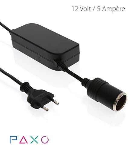 PAXO KFZ Netzadapter, KFZ Netzteil 230V auf 12V / 5A Spannungswandler Gleichrichter mit Zigarettenanzünder-Buchse für Kühlboxen, LED Lampen und Ventilatoren