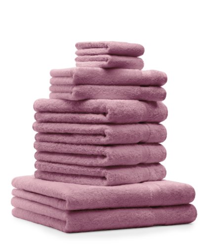 Betz 10-tlg. Handtuch-Set PREMIUM 100%Baumwolle 2 Duschtücher 4 Handtücher 2 Gästetücher 2 Waschhandschuhe Farbe altrosa