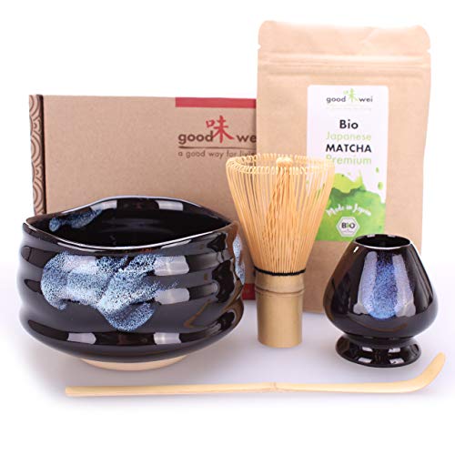 Teezeremonie-Set mit hochwertiger Matcha-Schale und echtem Bio Matcha aus Japan (Burashi)