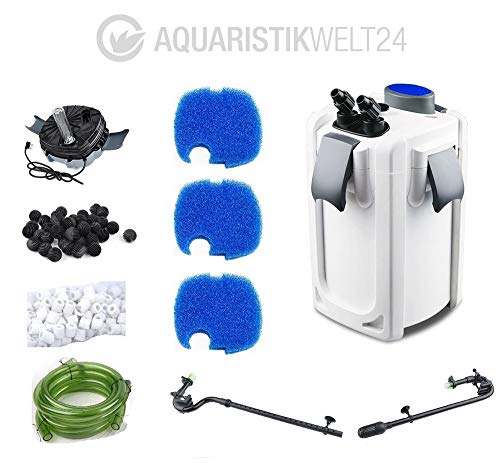Aquarium Außenfilter HW-704B 45W 2000 L/h bis 1000l Becken +Filtermaterial +UVC
