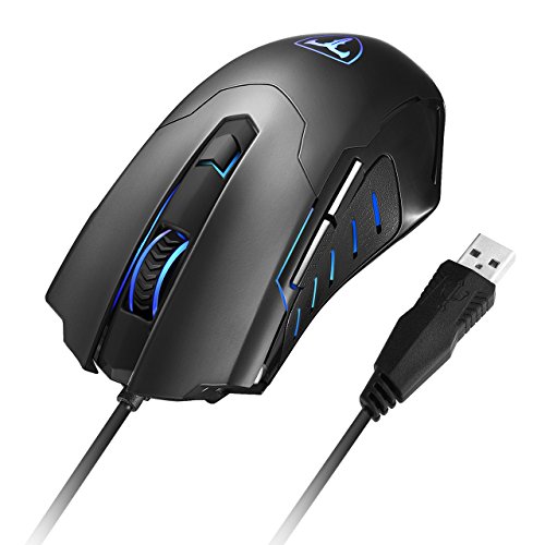 USB Gaming Maus,Holife Gamer Maus Optische Gaming Mouse mit 3200 DPI/4 Einstellbare DPI/6 Tasten/ 1.6m USB Kabel für PC Pro Gamer Spieler, Windows XP/Visa/7/8/10 (Schwarz)