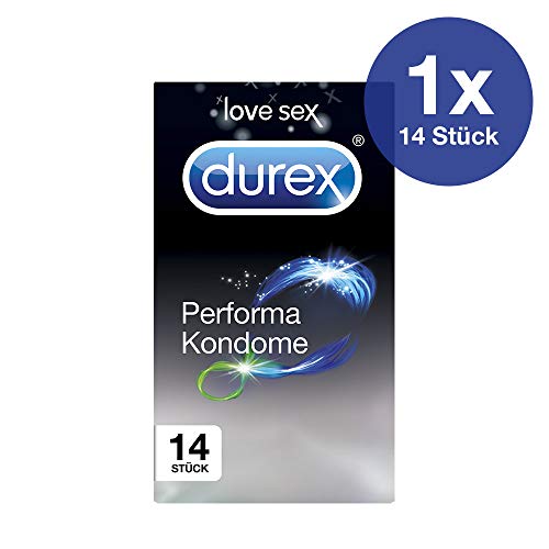 Durex Performa Kondome - Aktverlängernde Kondome mit 5% benzocainhaltigem Gel für länger andauerndes Sexvergnügen - 1er Pack (1 x 14 Stück)