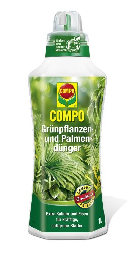 COMPO Grünpflanzen- und Palmendünger für alle Zimmer-, Balkon- und Terrassenpflanzen, Spezial-Flüssigdünger mit extra Kalium und Eisen, 1 Liter
