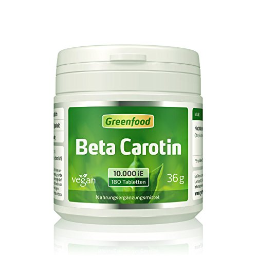 Greenfood Beta Carotin, 10000 iE, hochdosiert, Tabletten – OHNE künstliche Zusätze. Ohne Gentechnik. Vegan.