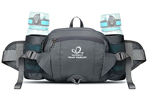 Waterfly Bauchtasche / Hüfttasche mit Flaschenhalter, zum Wandern, Camping, Klettern, Radfahren oder Laufen, grau