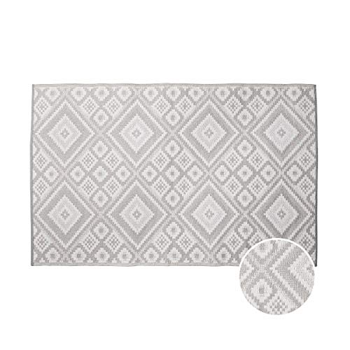 BUTLERS Colour Clash Outdoor Teppich Ethno 180x120 cm in Grau-Weiß - Flachgewebe Teppich für Innen- und Außenbereich
