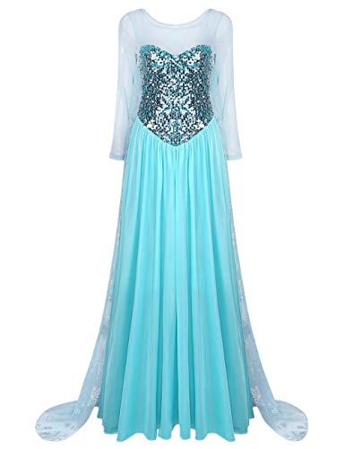 iiniim Damen Festlich Kleid Königin Prinzessin Kleid Langes Abendkleid Cosplay Fasching Karneval Verkleidung Party Kleid S-XXL Blau M