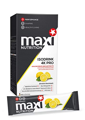MaxiNutrition isotonisches Getränkepulver Zitrone - Iso Drink für langanhaltende Leistung beim Ausdauertraining - enthält Kohlenhydrate und Elektrolyte - 4er Pack (4 x10 Portionen)