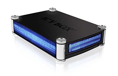 Icy Box IB-550StU3S Externes Gehäuse für 5,25' (13,3 cm) oder 3,5' (8,9 cm) SATA Laufwerke mit USB 3.0, eSATA, blauer Beleuchtung (schwarz)