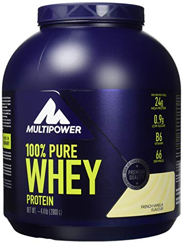 Multipower 100% Pure Whey Protein – wasserlösliches Proteinpulver mit Vanille Geschmack – Eiweißpulver mit Whey Isolate als Hauptquelle – Vitamin B6 und hohem BCAA-Anteil – 2 kg