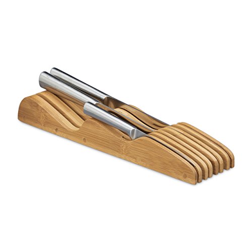 Relaxdays Messerblock aus Bambus, 7 Messer, für die Schublade, ohne Messer, HBT: ca. 5 x 9,5 x 40 cm, natur