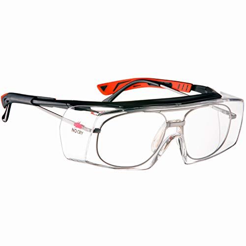 NoCry Sicherheits-Überbrille mit Kratzbeständigen Gläsern, Seitenschutz, Verstellbaren Bügeln, 400 UV-Schutz, schwarz roter Rahmen und EN166, EN170, EN172, EN175 Zertifiziert