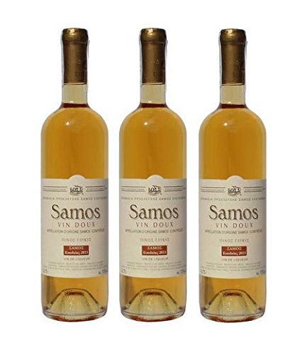 3x Griechischer Weißwein Samos Vin Doux je 750ml Muscat Muskat Wein aus Griechenland Likörwein Weiß Wein Spar Set + Sachet 10ml Olivenöl aus Kreta