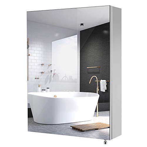 Homfa Spiegelschrank Edelstahl Badezimmerspiegel Badspiegel Wandschrank fürs Bad Wasserdicht 45x60x13cm