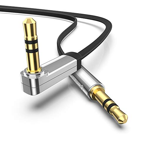 UGREEN Aux Kabel Auto Handy Klinkenkabel 90 Grad Gewinkelt Audio Kabel Klinke 3,5mm auf 3,5mm Flach für Kopfhörer, MP3, Stereoanlage, Handy, Auto usw. Schwarz, 1m