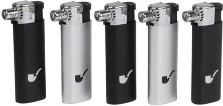 5 x ATOMIC Mehrweg-Pfeifenfeuerzeug schwarz/silber sortiert