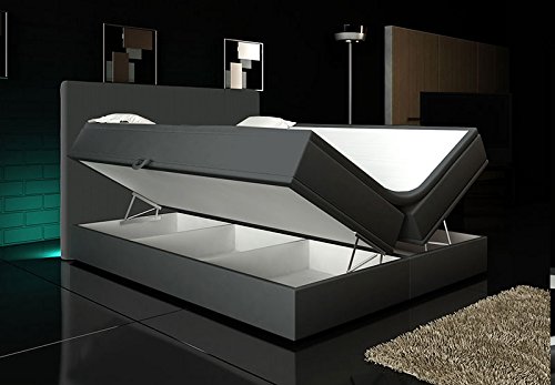 Wohnen-Luxus Boxspringbett Grau 180x200 inkl. 2 Bettkasten Hotelbett Bett LED Polsterbett Rio Lift