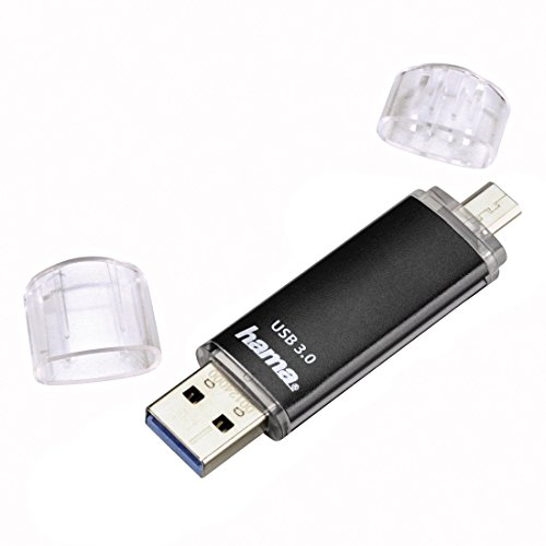 Hama USB Stick 64GB FlashPen Laeta Twin (OTG, Aluminium, USB 3.0, bis zu 40 MB/s) Schwarz