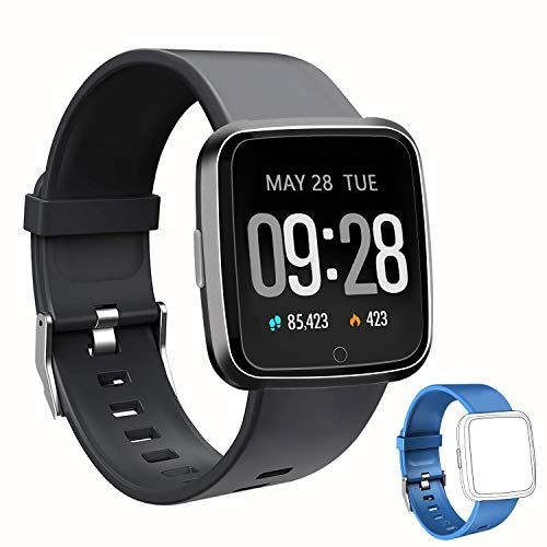 Smartwatch Fitness Tracker Wasserdicht IP67 Fitness Armbanduhr mit Pulsuhren Sportuhr Aktivitätstracker Schrittzähler für Damen Herren Anruf Kompatibel mit IOS und Android Schwarz