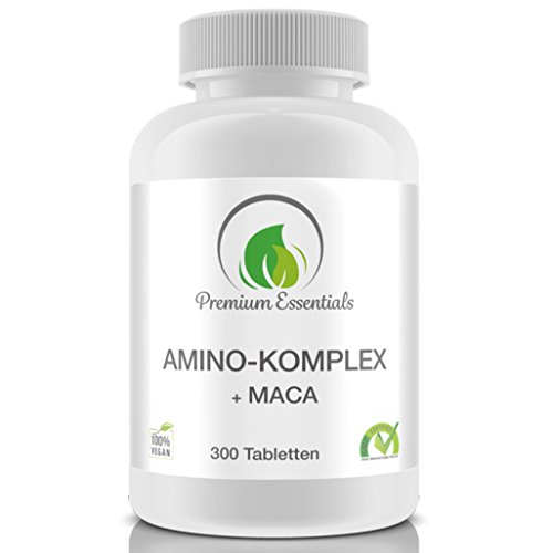 Amino-Komplex + Maca, 300 Tabletten á 1000mg (Vegan), Alle 18 Aminosäuren inkl. aller 8 essentiellen Aminosäuren, ergänzt mit Maca, Muskelaufbau und Erhalt