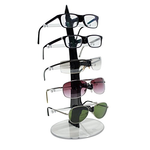 Brillenständer für 5 Brillen - Schwarz 35 x 16 x 16 cm - Brillenhalter zur Aufbewahrung und Präsentation - Grinscard