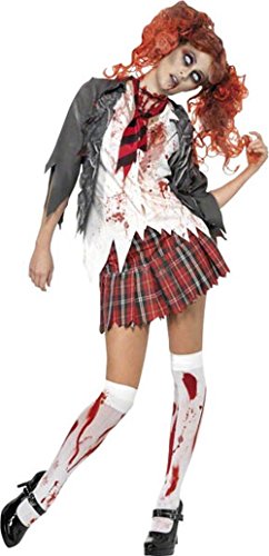 Smiffys Zombiekostüm High School Horror Schulmädchen, Grau, mit Jacke, integriertem Hemd