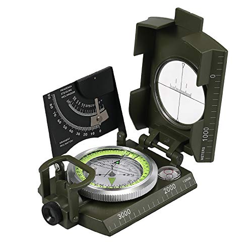 Proster Multifunktionale Kompass Wasserdichter Navigation Klinometer mit Fluoreszierende Anzeige Neigungsmesser mit Tasche für Wandern Camping Klettern Entdeckungen Geologie und Outdoor Aktivitäten