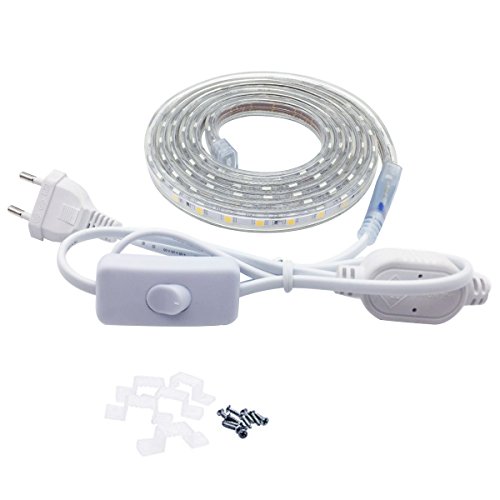 LED Streifen 2M mit Schalter, 5050 Flexibel Leiste, 60SMD/m, 230V IP67 Wasserdicht, Warmweiß