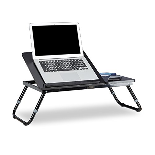 Relaxdays Laptoptisch Lapdesk Betttisch Betttablett Notebook-Tisch Beistelltisch Laptop BTH 60 cm x 35 cm x 24 cm Holz schwarz mit Leseklappe höhenverstellbar klappbar