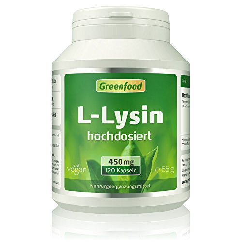 L-Lysin, 450 mg, hochdosiert, 120 Vegi-Kapseln – wichtiger Baustein für Enzyme, Anti-Körper und Kollagen, stärkt das Bindegewebe. OHNE künstliche Zusätze, ohne Gentechnik. Vegan.