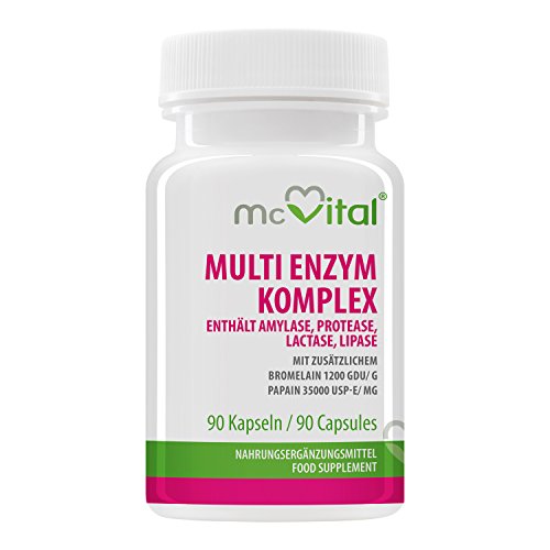 Multi Enzym Komplex - enthält Amylase, Protease, Lactase, Lipase - mit zusätzlichem - Bromelain 1200 GDU g - Papain 35000 USP-E mg - 90 Kapseln