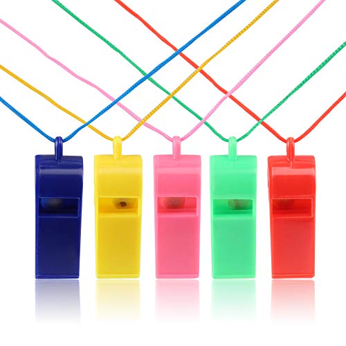 Kesote 20 Stück Pfeife Plastik Trillerpfeife Whistle mit Lanyard für Kinder Schule Sport, 5 Farbe