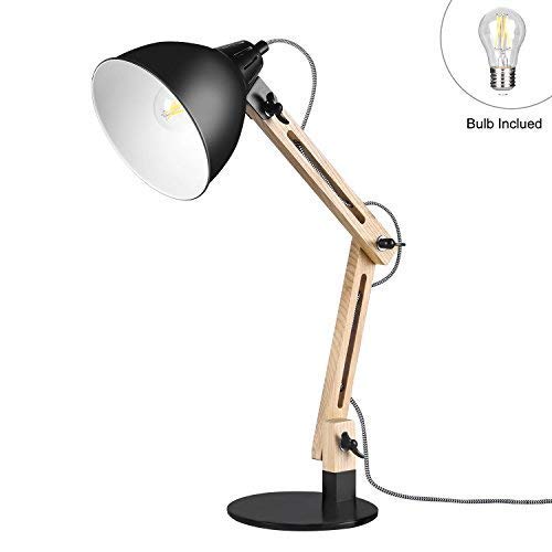 Viugreum LED Leselampe Schreibtischlampen mit schwenkbaren Holzarmen Tischlampe Studierlampe Arbeitslampe Bürolampe Nachttischlampe mit verstellbarem Arm